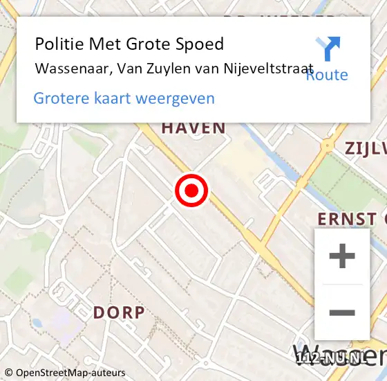 Locatie op kaart van de 112 melding: Politie Met Grote Spoed Naar Wassenaar, Van Zuylen van Nijeveltstraat op 18 maart 2024 09:24