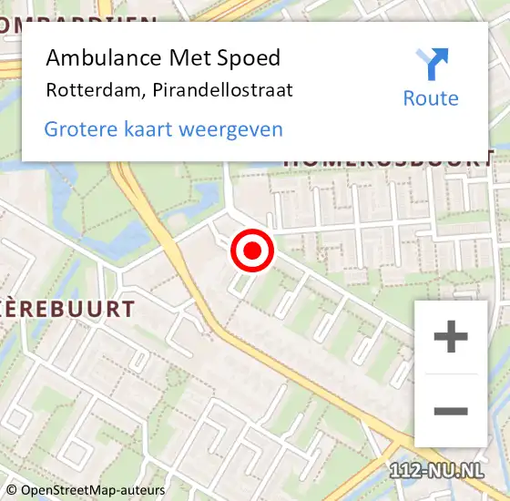 Locatie op kaart van de 112 melding: Ambulance Met Spoed Naar Rotterdam, Pirandellostraat op 18 maart 2024 09:43