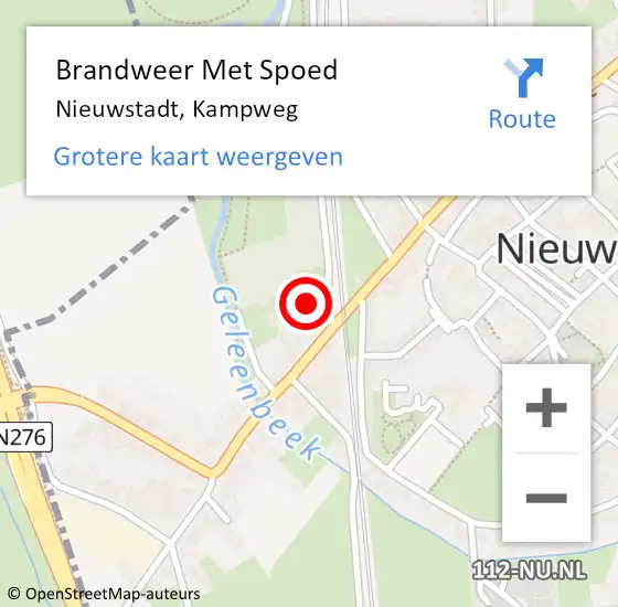 Locatie op kaart van de 112 melding: Brandweer Met Spoed Naar Nieuwstadt, Kampweg op 18 maart 2024 10:03