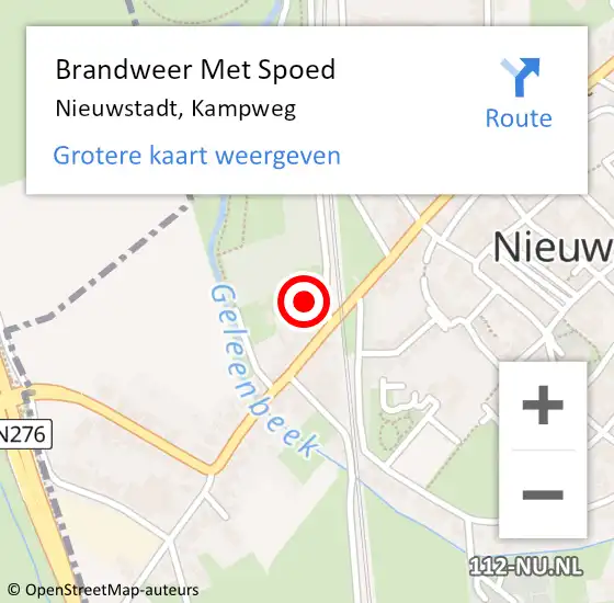 Locatie op kaart van de 112 melding: Brandweer Met Spoed Naar Nieuwstadt, Kampweg op 18 maart 2024 10:06