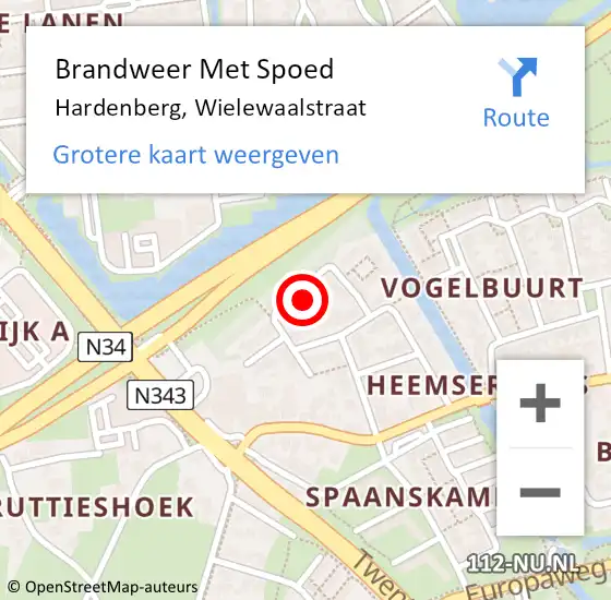Locatie op kaart van de 112 melding: Brandweer Met Spoed Naar Hardenberg, Wielewaalstraat op 18 maart 2024 10:12
