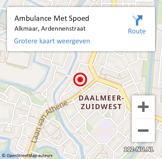 Locatie op kaart van de 112 melding: Ambulance Met Spoed Naar Alkmaar, Ardennenstraat op 18 maart 2024 10:22