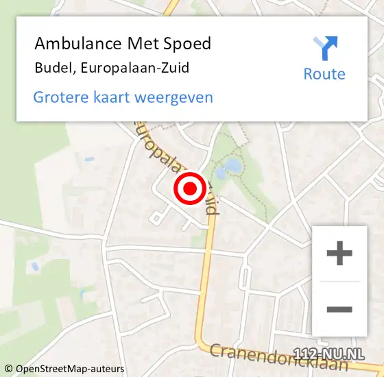 Locatie op kaart van de 112 melding: Ambulance Met Spoed Naar Budel, Europalaan-Zuid op 18 maart 2024 10:33