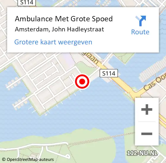 Locatie op kaart van de 112 melding: Ambulance Met Grote Spoed Naar Amsterdam, John Hadleystraat op 18 maart 2024 11:02