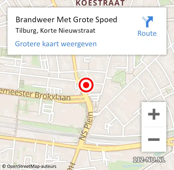 Locatie op kaart van de 112 melding: Brandweer Met Grote Spoed Naar Tilburg, Korte Nieuwstraat op 18 maart 2024 11:14