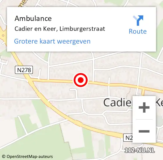 Locatie op kaart van de 112 melding: Ambulance Cadier en Keer, Limburgerstraat op 29 september 2014 14:13