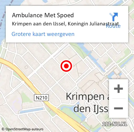 Locatie op kaart van de 112 melding: Ambulance Met Spoed Naar Krimpen aan den IJssel, Koningin Julianastraat op 18 maart 2024 11:30