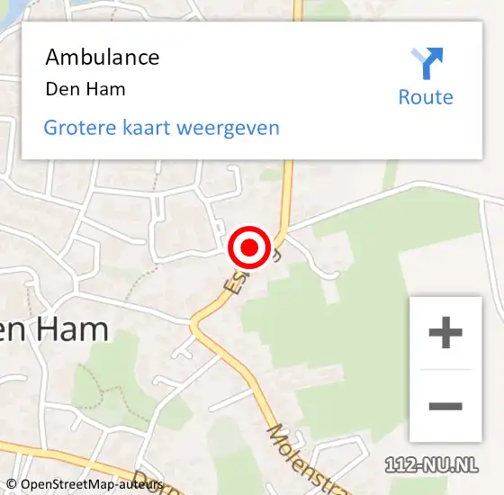 Locatie op kaart van de 112 melding: Ambulance Den Ham op 18 maart 2024 11:30