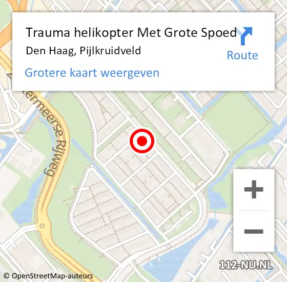 Locatie op kaart van de 112 melding: Trauma helikopter Met Grote Spoed Naar Den Haag, Pijlkruidveld op 18 maart 2024 11:48