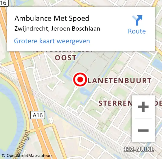 Locatie op kaart van de 112 melding: Ambulance Met Spoed Naar Zwijndrecht, Jeroen Boschlaan op 18 maart 2024 12:19