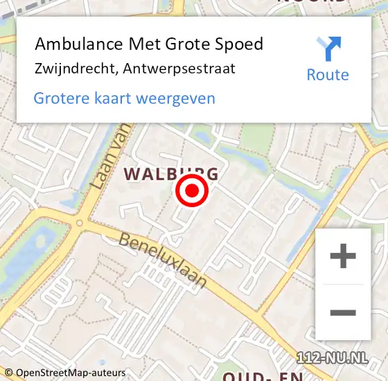 Locatie op kaart van de 112 melding: Ambulance Met Grote Spoed Naar Zwijndrecht, Antwerpsestraat op 18 maart 2024 12:34