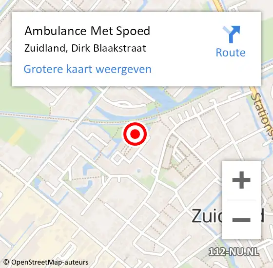 Locatie op kaart van de 112 melding: Ambulance Met Spoed Naar Zuidland, Dirk Blaakstraat op 18 maart 2024 12:52