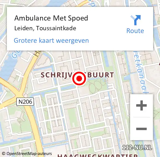 Locatie op kaart van de 112 melding: Ambulance Met Spoed Naar Leiden, Toussaintkade op 18 maart 2024 12:56