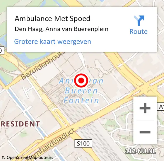Locatie op kaart van de 112 melding: Ambulance Met Spoed Naar Den Haag, Anna van Buerenplein op 18 maart 2024 13:05