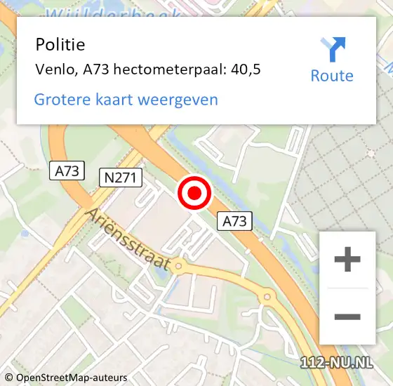 Locatie op kaart van de 112 melding: Politie Venlo, A73 hectometerpaal: 40,5 op 18 maart 2024 13:12