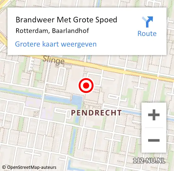 Locatie op kaart van de 112 melding: Brandweer Met Grote Spoed Naar Rotterdam, Baarlandhof op 18 maart 2024 13:27