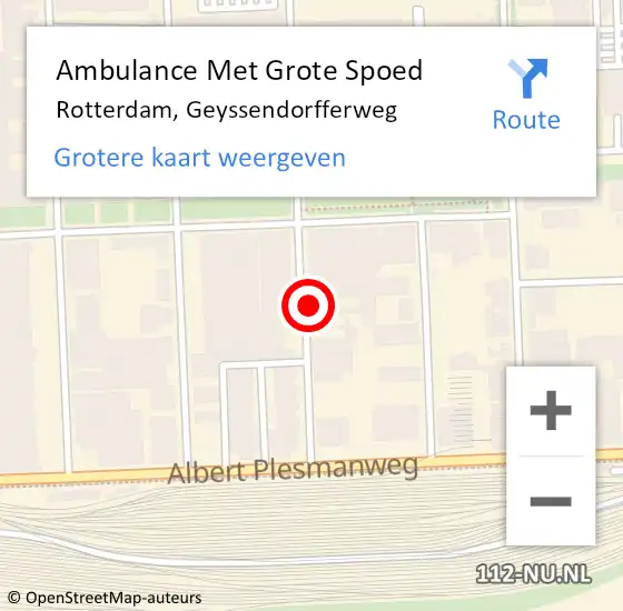 Locatie op kaart van de 112 melding: Ambulance Met Grote Spoed Naar Rotterdam, Geyssendorfferweg op 18 maart 2024 13:35