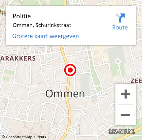 Locatie op kaart van de 112 melding: Politie Ommen, Schurinkstraat op 18 maart 2024 13:47