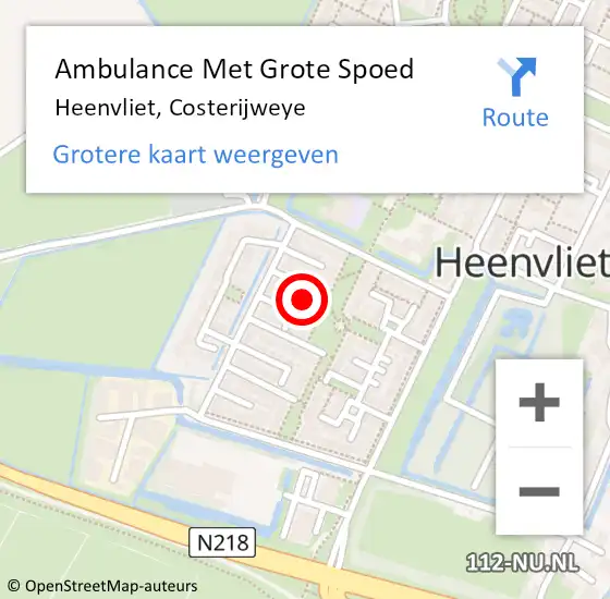 Locatie op kaart van de 112 melding: Ambulance Met Grote Spoed Naar Heenvliet, Costerijweye op 18 maart 2024 13:48