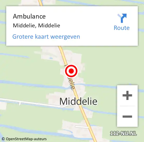 Locatie op kaart van de 112 melding: Ambulance Middelie, Middelie op 18 maart 2024 13:49