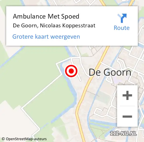 Locatie op kaart van de 112 melding: Ambulance Met Spoed Naar De Goorn, Nicolaas Koppesstraat op 18 maart 2024 13:54