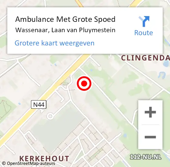 Locatie op kaart van de 112 melding: Ambulance Met Grote Spoed Naar Wassenaar, Laan van Pluymestein op 18 maart 2024 13:54