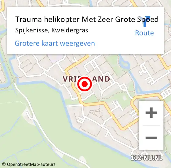 Locatie op kaart van de 112 melding: Trauma helikopter Met Zeer Grote Spoed Naar Spijkenisse, Kweldergras op 18 maart 2024 13:58