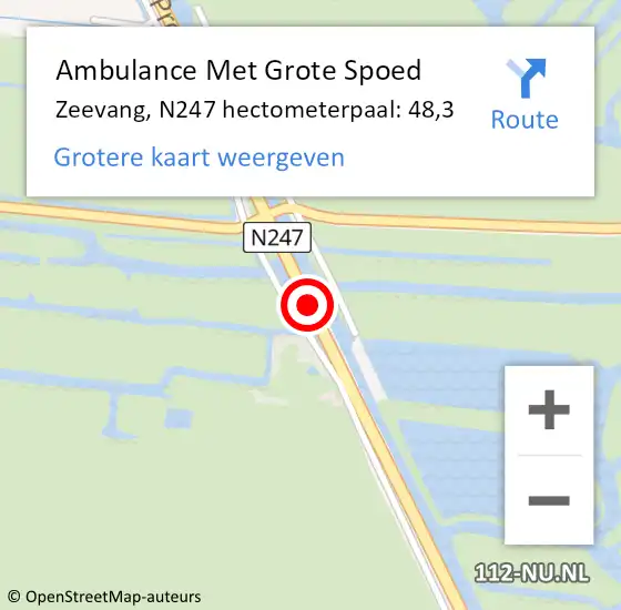 Locatie op kaart van de 112 melding: Ambulance Met Grote Spoed Naar Edam-Volendam, N247 hectometerpaal: 48,3 op 18 maart 2024 14:02