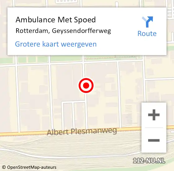 Locatie op kaart van de 112 melding: Ambulance Met Spoed Naar Rotterdam, Geyssendorfferweg op 18 maart 2024 14:02