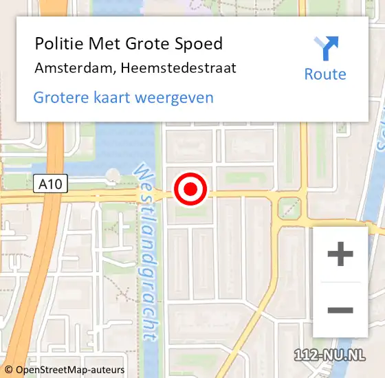 Locatie op kaart van de 112 melding: Politie Met Grote Spoed Naar Amsterdam, Heemstedestraat op 18 maart 2024 14:11