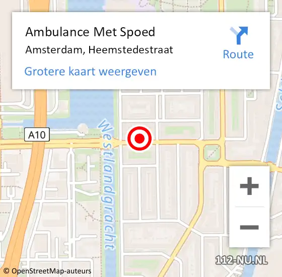 Locatie op kaart van de 112 melding: Ambulance Met Spoed Naar Amsterdam, Heemstedestraat op 18 maart 2024 14:12