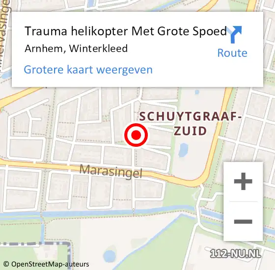 Locatie op kaart van de 112 melding: Trauma helikopter Met Grote Spoed Naar Arnhem, Winterkleed op 18 maart 2024 14:30