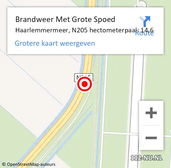Locatie op kaart van de 112 melding: Brandweer Met Grote Spoed Naar Haarlemmermeer, N205 hectometerpaal: 14,6 op 18 maart 2024 14:32