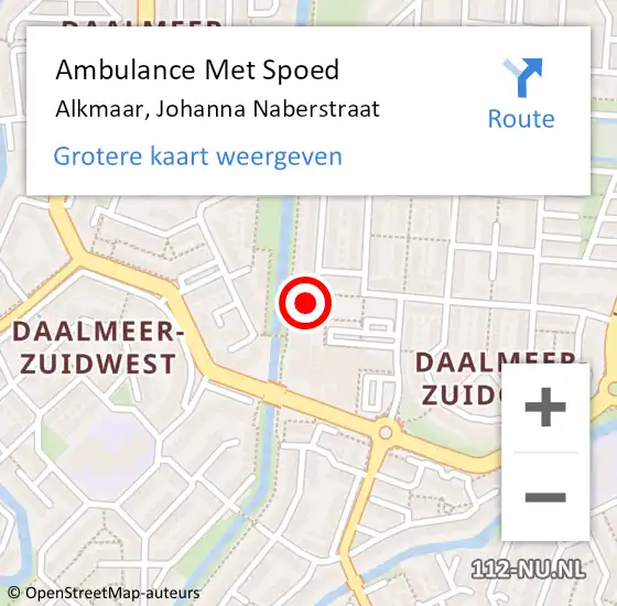 Locatie op kaart van de 112 melding: Ambulance Met Spoed Naar Alkmaar, Johanna Naberstraat op 18 maart 2024 14:34