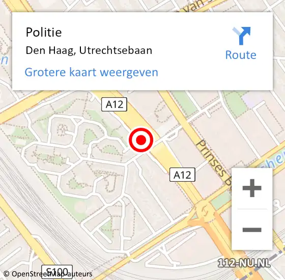 Locatie op kaart van de 112 melding: Politie Den Haag, Utrechtsebaan op 18 maart 2024 14:36