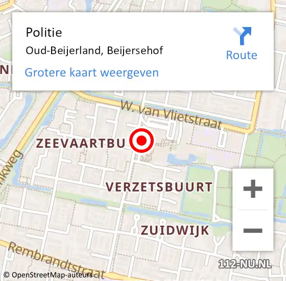 Locatie op kaart van de 112 melding: Politie Oud-Beijerland, Beijersehof op 18 maart 2024 14:45