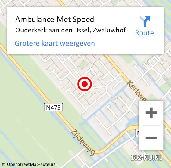 Locatie op kaart van de 112 melding: Ambulance Met Spoed Naar Ouderkerk aan den IJssel, Zwaluwhof op 18 maart 2024 14:53