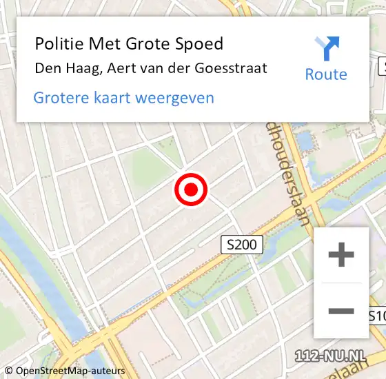 Locatie op kaart van de 112 melding: Politie Met Grote Spoed Naar Den Haag, Aert van der Goesstraat op 18 maart 2024 14:53