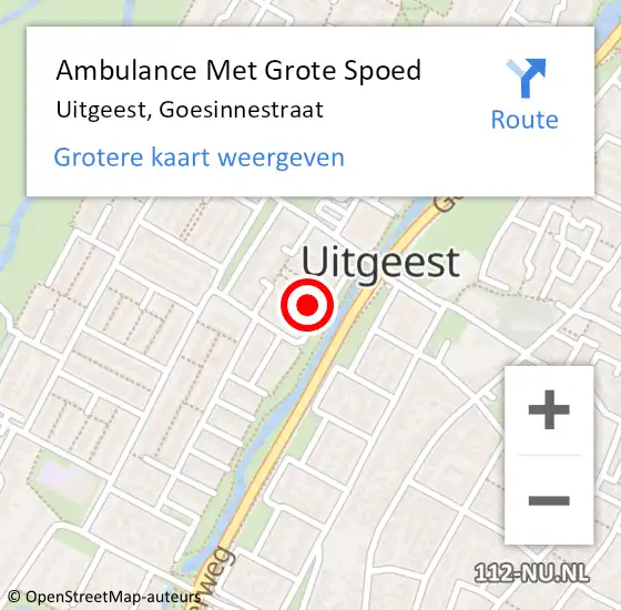 Locatie op kaart van de 112 melding: Ambulance Met Grote Spoed Naar Uitgeest, Goesinnestraat op 18 maart 2024 14:55