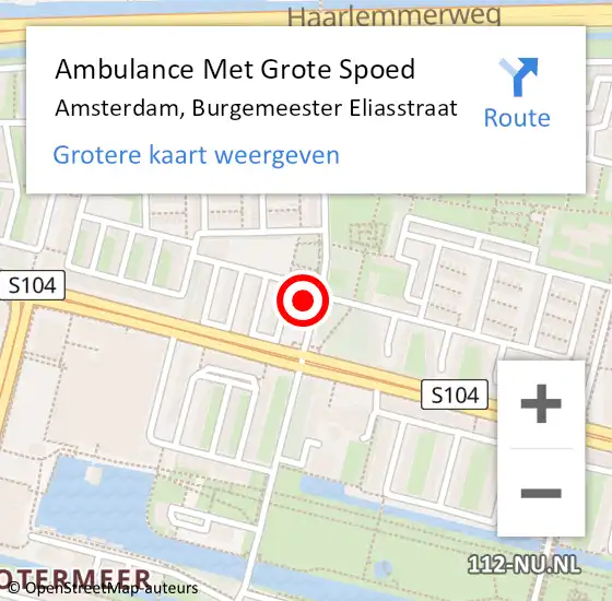 Locatie op kaart van de 112 melding: Ambulance Met Grote Spoed Naar Amsterdam, Burgemeester Eliasstraat op 18 maart 2024 15:06