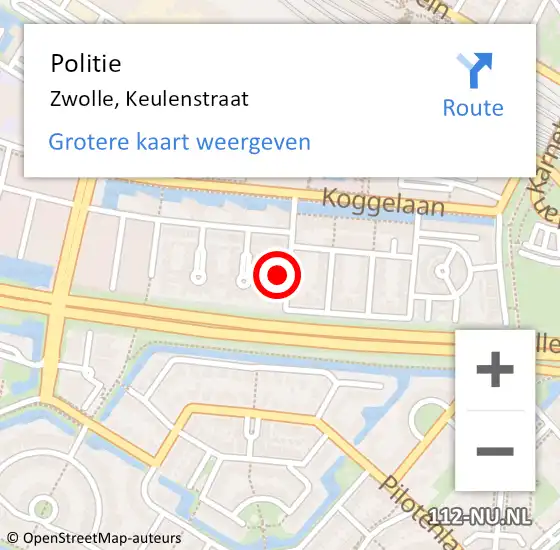 Locatie op kaart van de 112 melding: Politie Zwolle, Keulenstraat op 18 maart 2024 15:11