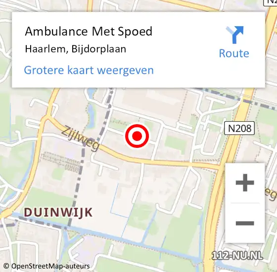 Locatie op kaart van de 112 melding: Ambulance Met Spoed Naar Haarlem, Bijdorplaan op 18 maart 2024 15:12