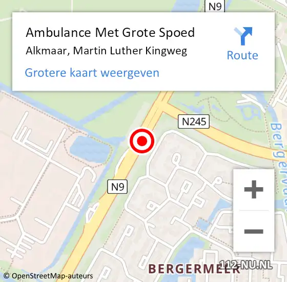 Locatie op kaart van de 112 melding: Ambulance Met Grote Spoed Naar Alkmaar, Martin Luther Kingweg op 18 maart 2024 15:12