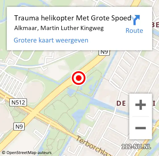 Locatie op kaart van de 112 melding: Trauma helikopter Met Grote Spoed Naar Alkmaar, Martin Luther Kingweg op 18 maart 2024 15:19