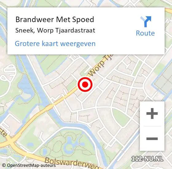 Locatie op kaart van de 112 melding: Brandweer Met Spoed Naar Sneek, Worp Tjaardastraat op 18 maart 2024 15:31