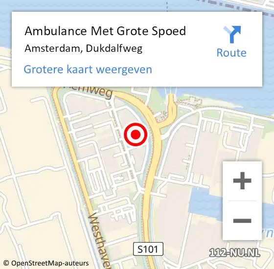 Locatie op kaart van de 112 melding: Ambulance Met Grote Spoed Naar Amsterdam, Dukdalfweg op 18 maart 2024 15:44