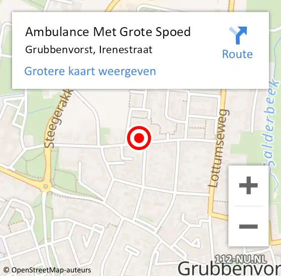 Locatie op kaart van de 112 melding: Ambulance Met Grote Spoed Naar Grubbenvorst, Irenestraat op 29 september 2014 14:42