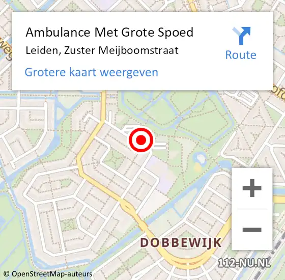 Locatie op kaart van de 112 melding: Ambulance Met Grote Spoed Naar Leiden, Zuster Meijboomstraat op 18 maart 2024 15:44