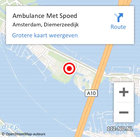 Locatie op kaart van de 112 melding: Ambulance Met Spoed Naar Amsterdam, Diemerzeedijk op 18 maart 2024 15:49