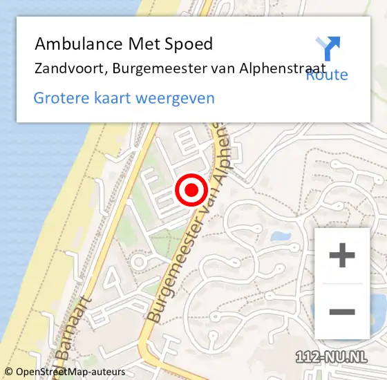 Locatie op kaart van de 112 melding: Ambulance Met Spoed Naar Zandvoort, Burgemeester van Alphenstraat op 18 maart 2024 16:05